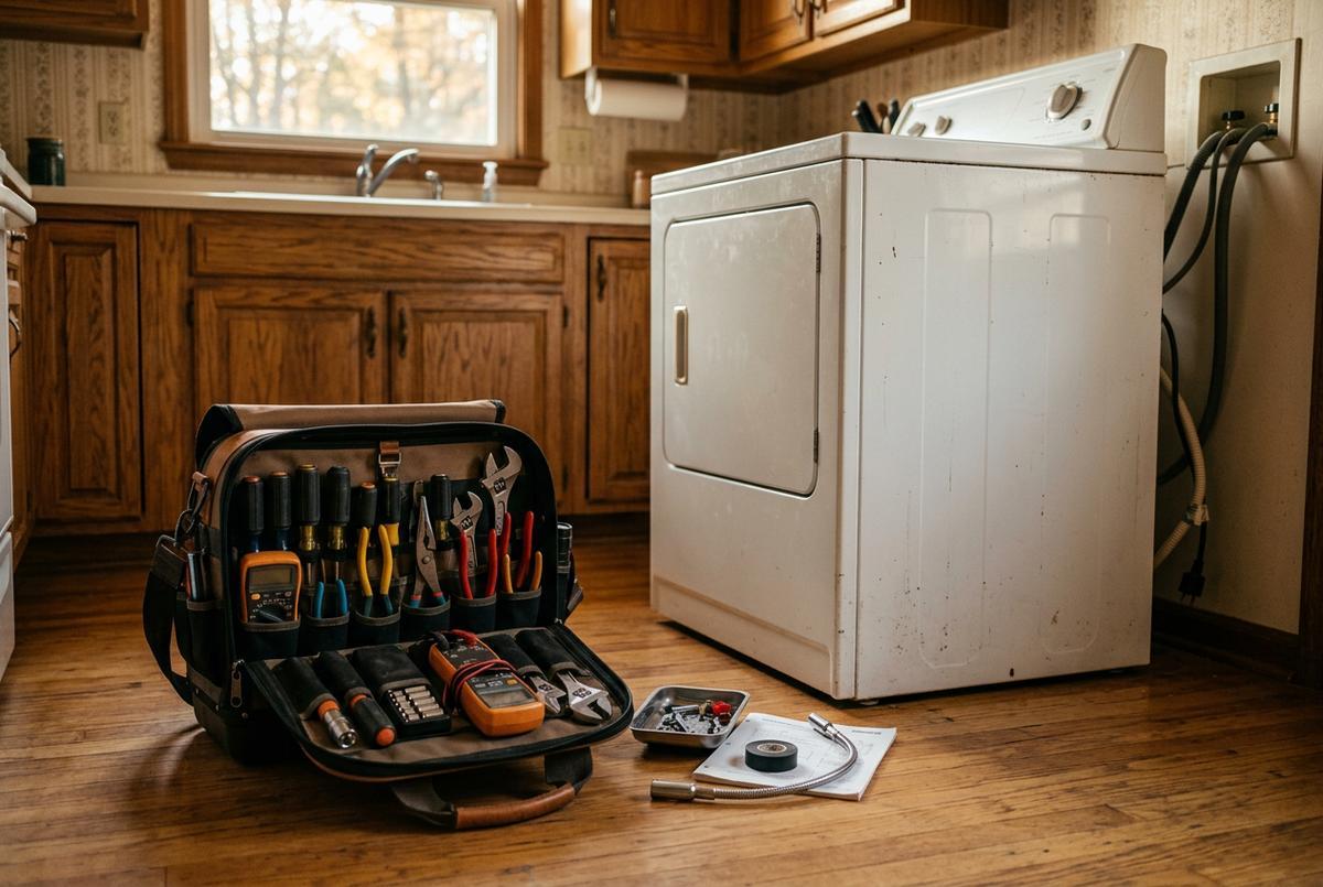 Appliance repair technician at work